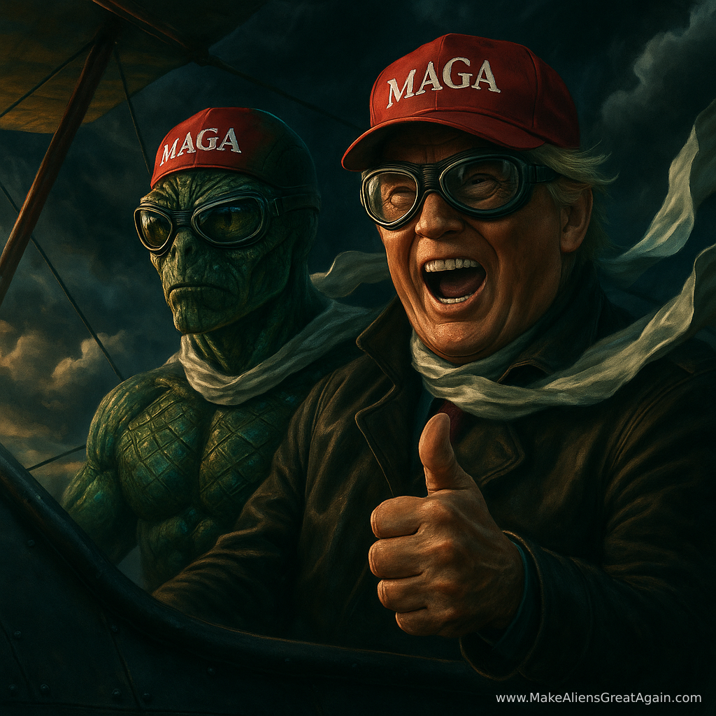 “First day in politics, and the alien’s still mastering the art of thumbs-up!”